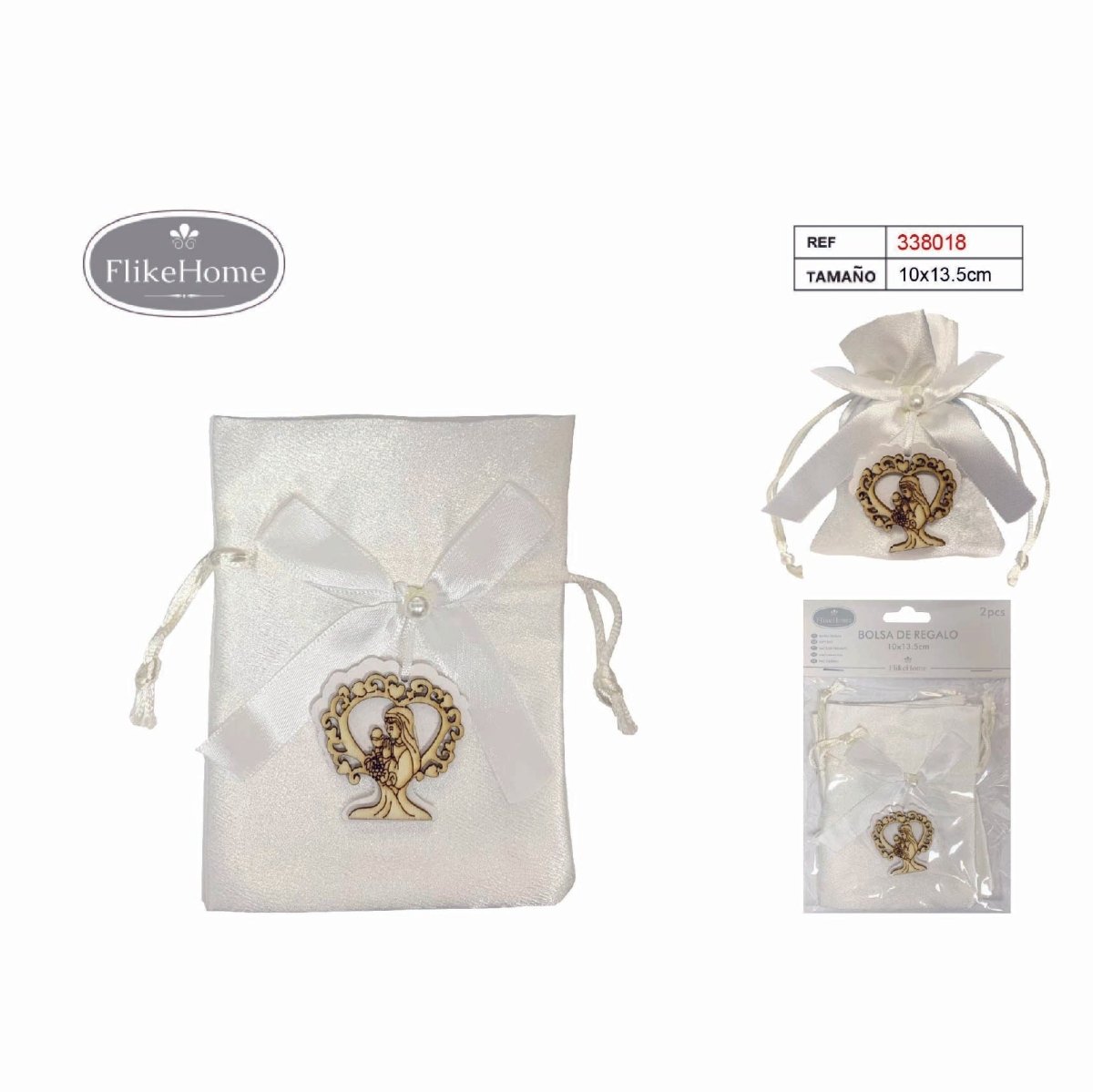 Flikehome - Bolsas efecto seda Comunión 2pcs. 13.5x10cm - Pack 12 Blisters - FlikeHome - Detalles de Comunión - 338018X12 - Detalles de Comunión -