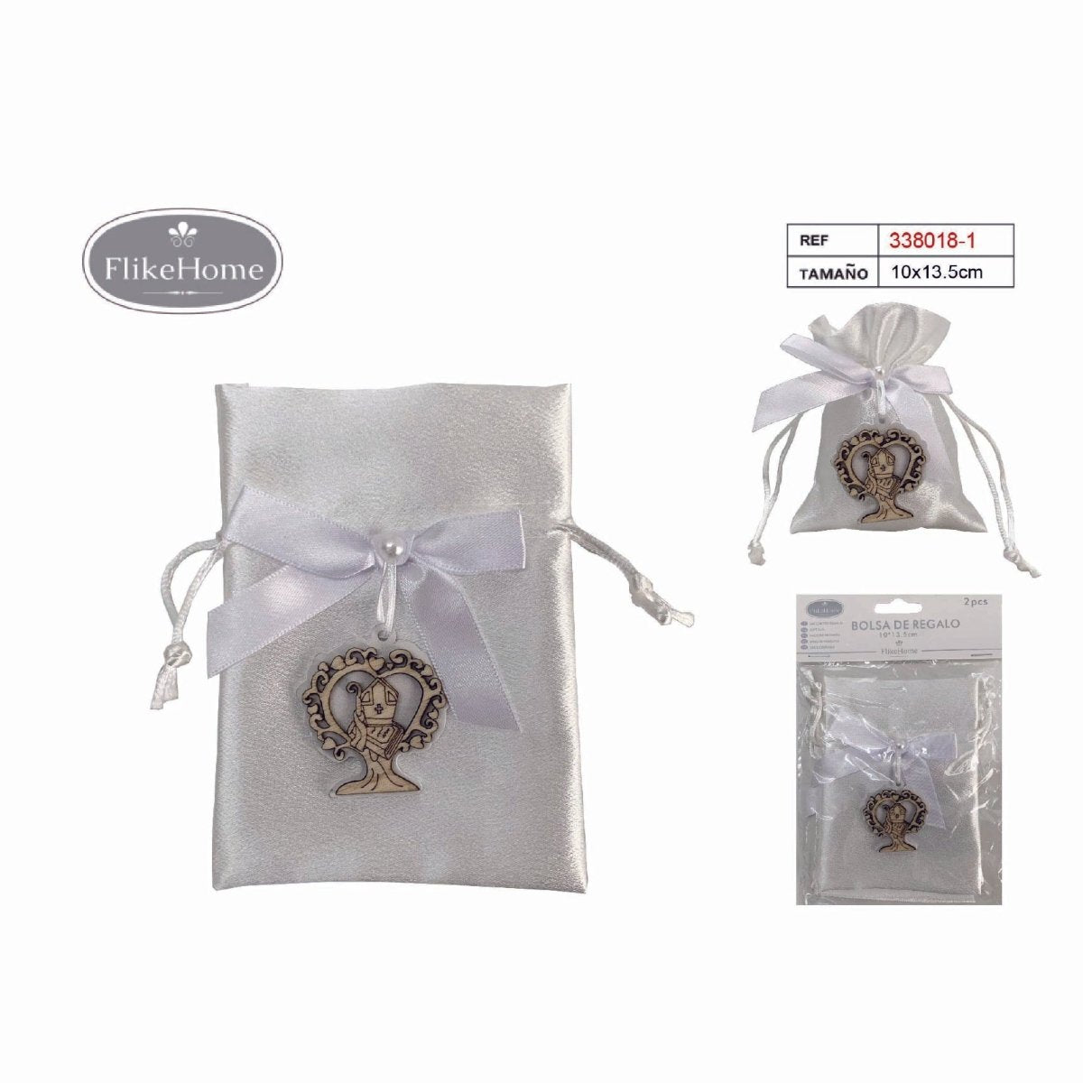 Flikehome - Bolsas efecto seda Comunión 2pcs. 13.5x10cm - Pack 12 Blisters - FlikeHome - Detalles de Comunión - 338018 - 1X12 - Detalles de Comunión -