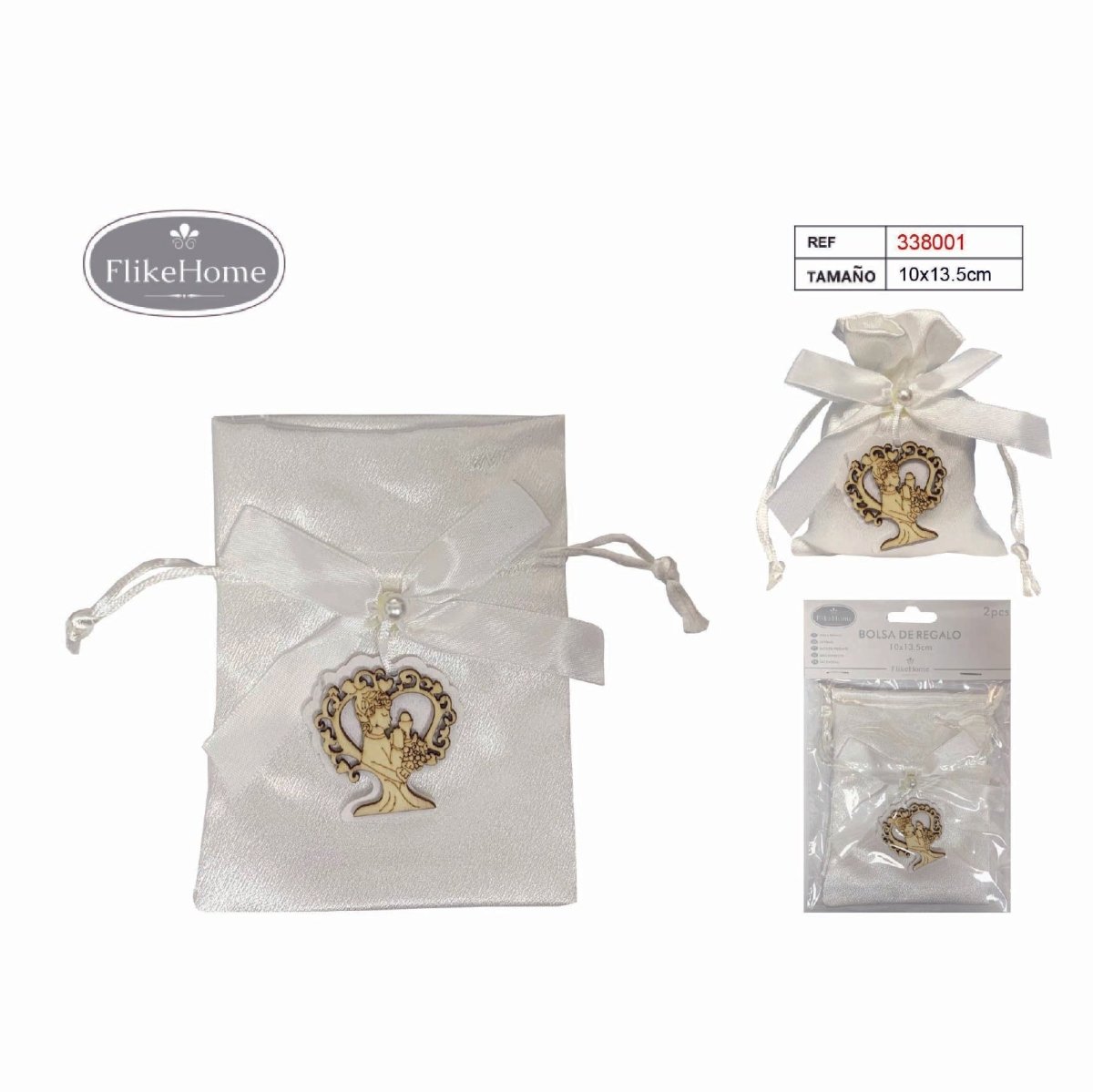 Flikehome - Bolsas efecto seda Comunión 2pcs. 13.5x10cm - Pack 12 Blisters - FlikeHome - Detalles de Comunión - 338001X12 - Detalles de Comunión -