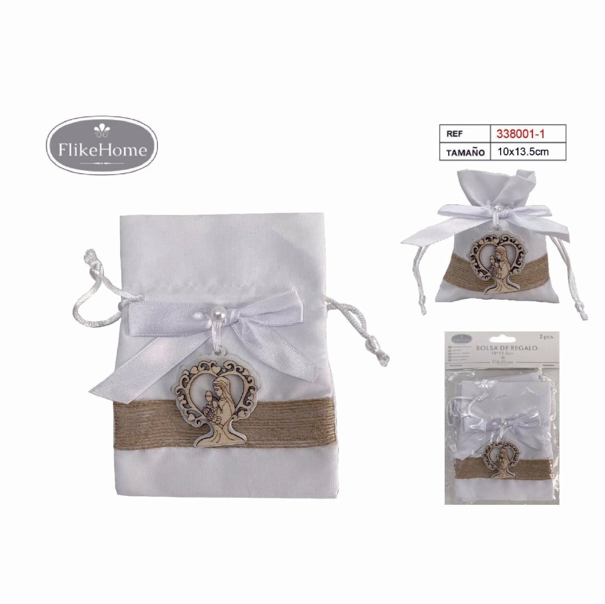 Flikehome - Bolsas efecto seda Comunión 2pcs. 13.5x10cm - Pack 12 Blisters - FlikeHome - Detalles de Comunión - 338001 - 1X12 - Detalles de Comunión -