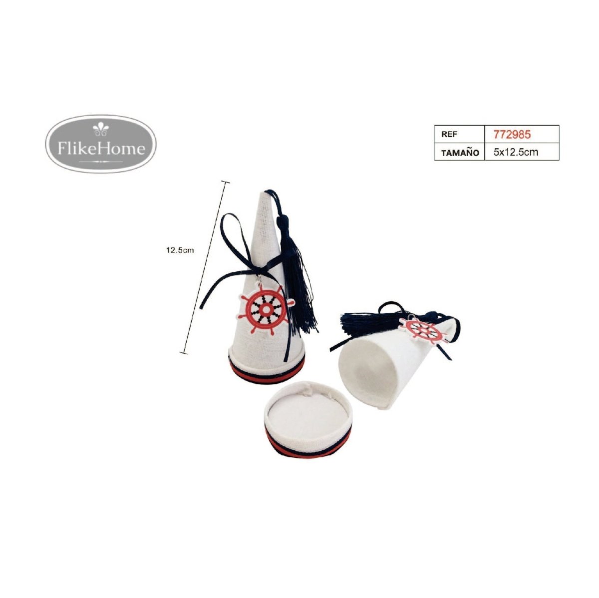 Flikehome - Caja de yute en forma de cono Marinero 12.5x5cm - Pack 12 Unidades - FlikeHome - Detalles de Bautizo/Baby Shower - 772985X12 - Detalles de Bautizo/Baby Shower - Detalles de Boda - Detalles de Comunión