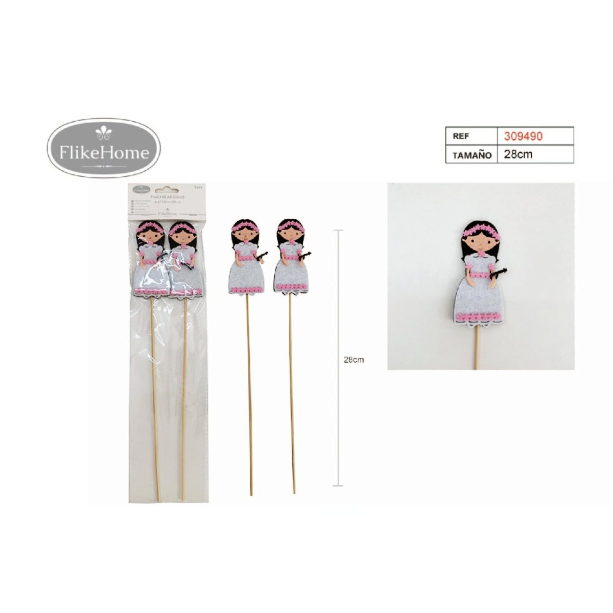 Flikehome - Pinchos de brocheta de chuches Comunión 2pcs. 28cm - Pack 12 Blisters - FlikeHome - Detalles de Comunión - 309490X12 - Detalles de Comunión -