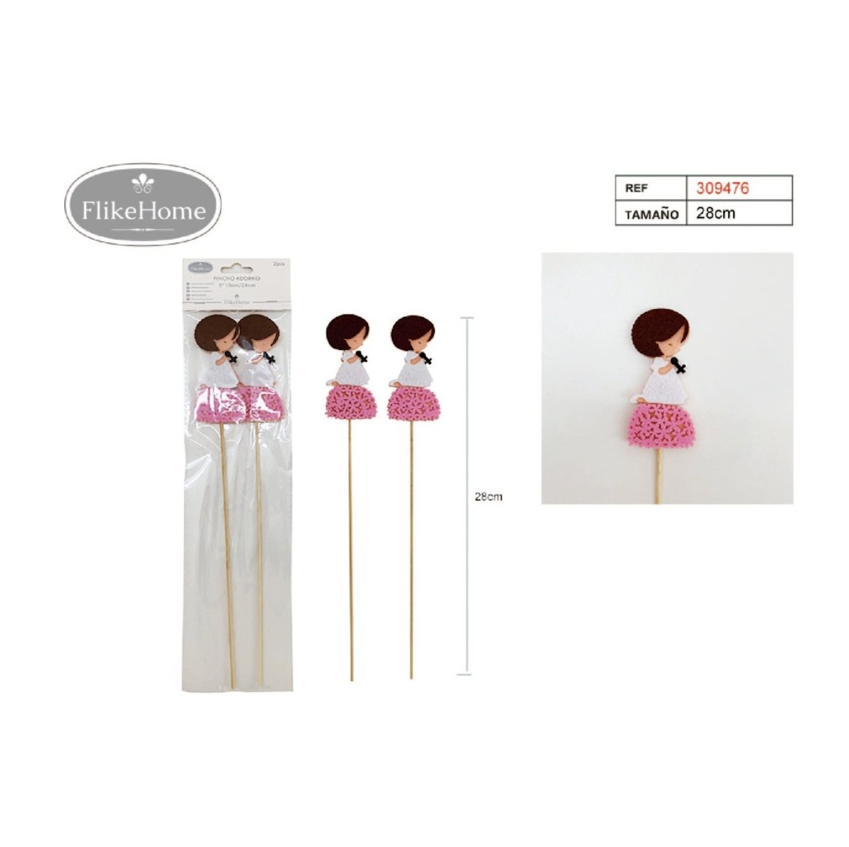 Flikehome - Pinchos de brocheta de chuches Comunión 2pcs. 28cm - Pack 12 Blisters - FlikeHome - Detalles de Comunión - 309476X12 - Detalles de Comunión -