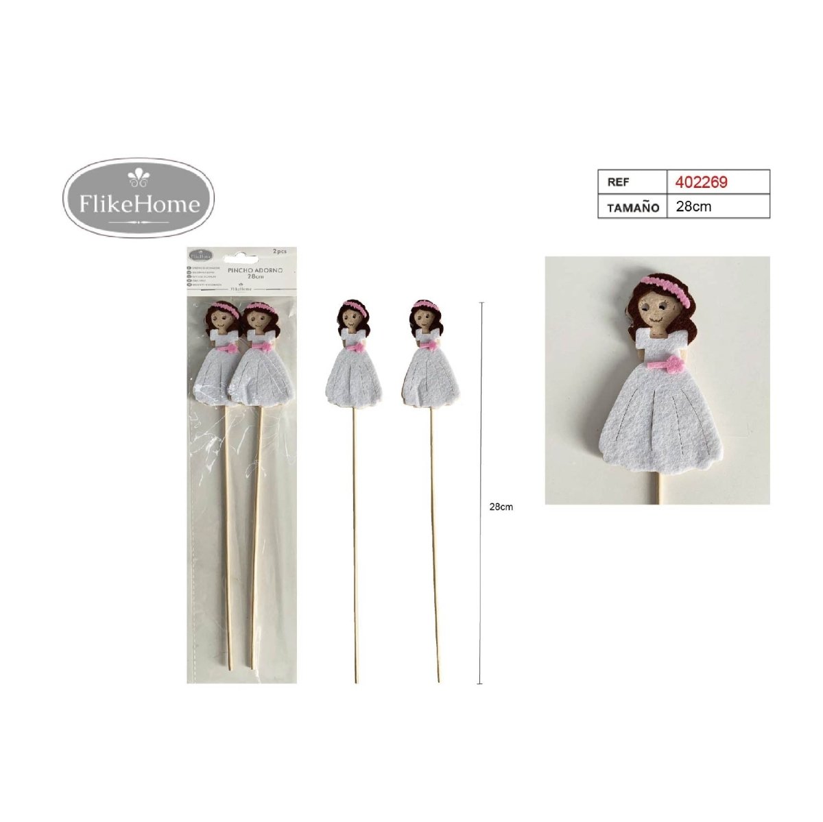 Flikehome - Pinchos de brocheta de chuches Comunión 2pcs. - Pack 12 Blisters - FlikeHome - Detalles de Comunión - 402269X12 - Detalles de Comunión -