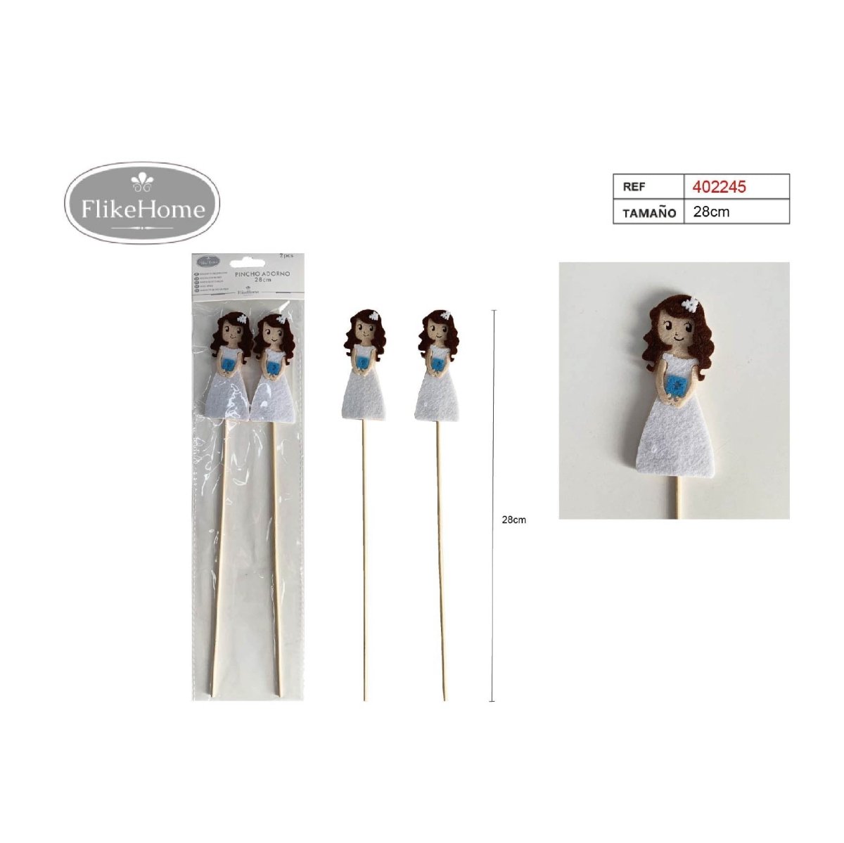 Flikehome - Pinchos de brocheta de chuches Comunión 2pcs. - Pack 12 Blisters - FlikeHome - Detalles de Comunión - 402245X12 - Detalles de Comunión -