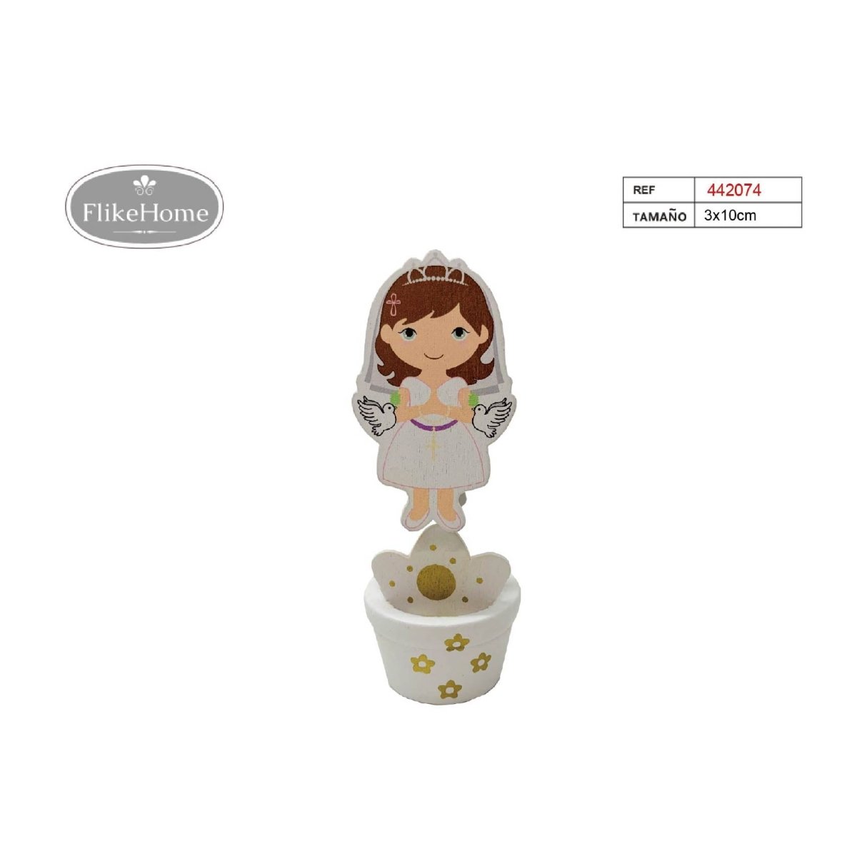 Flikehome - Pinza de madera Portafotos Comunión 10x3cm - Pack 12 Unidades - FlikeHome - Detalles de Comunión - 442074X12 - Detalles de Comunión -