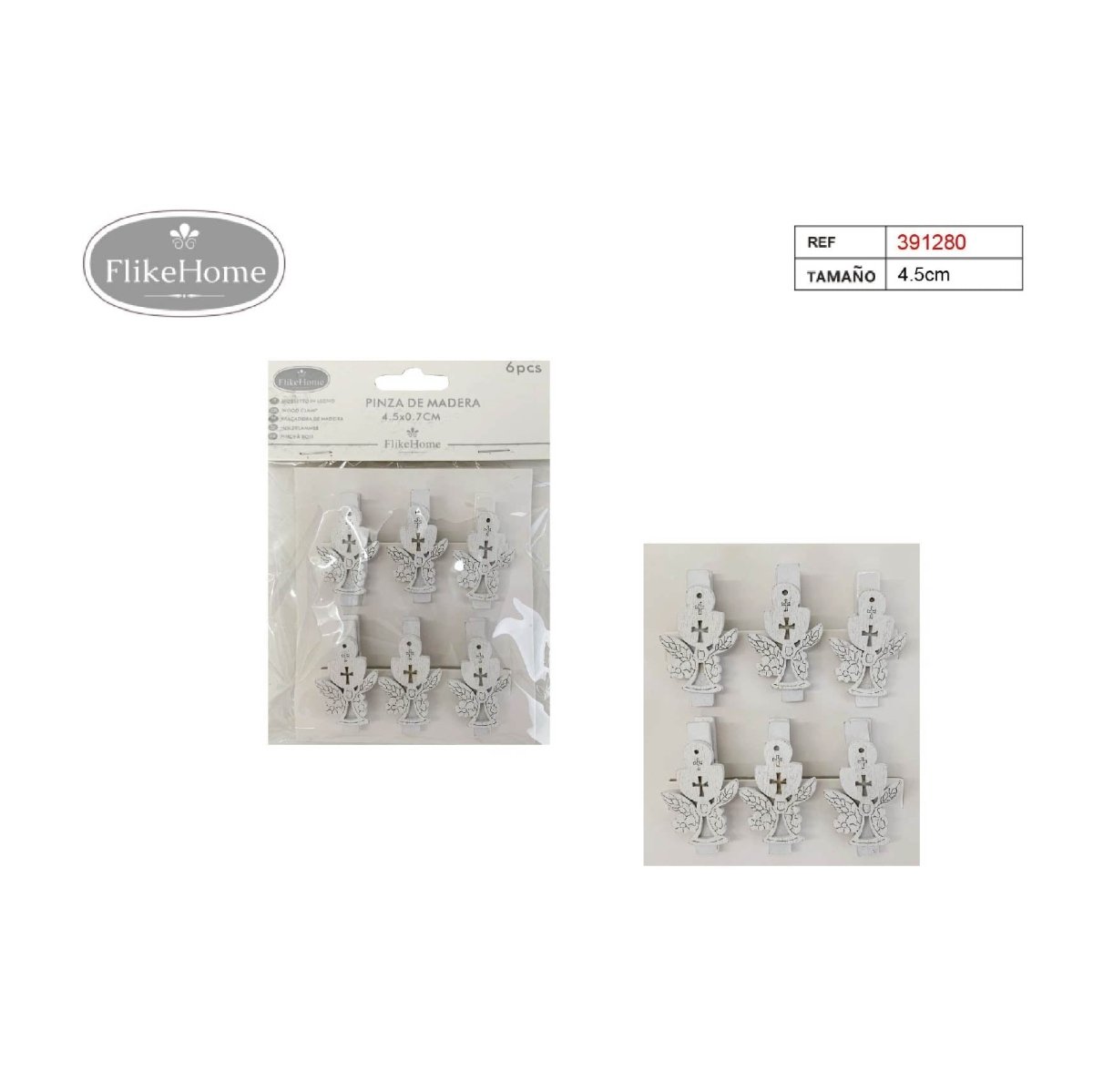 Flikehome - Pinzas de madera Comunión 4.5cm 6pcs. - Pack 12 Blisters - FlikeHome - Detalles de Comunión - 391280X12 - Detalles de Comunión -