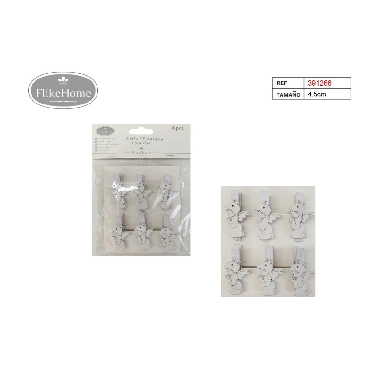 Flikehome - Pinzas de madera Comunión 4.5cm 6pcs. - Pack 12 Blisters - FlikeHome - Detalles de Comunión - 391266X12 - Detalles de Comunión -