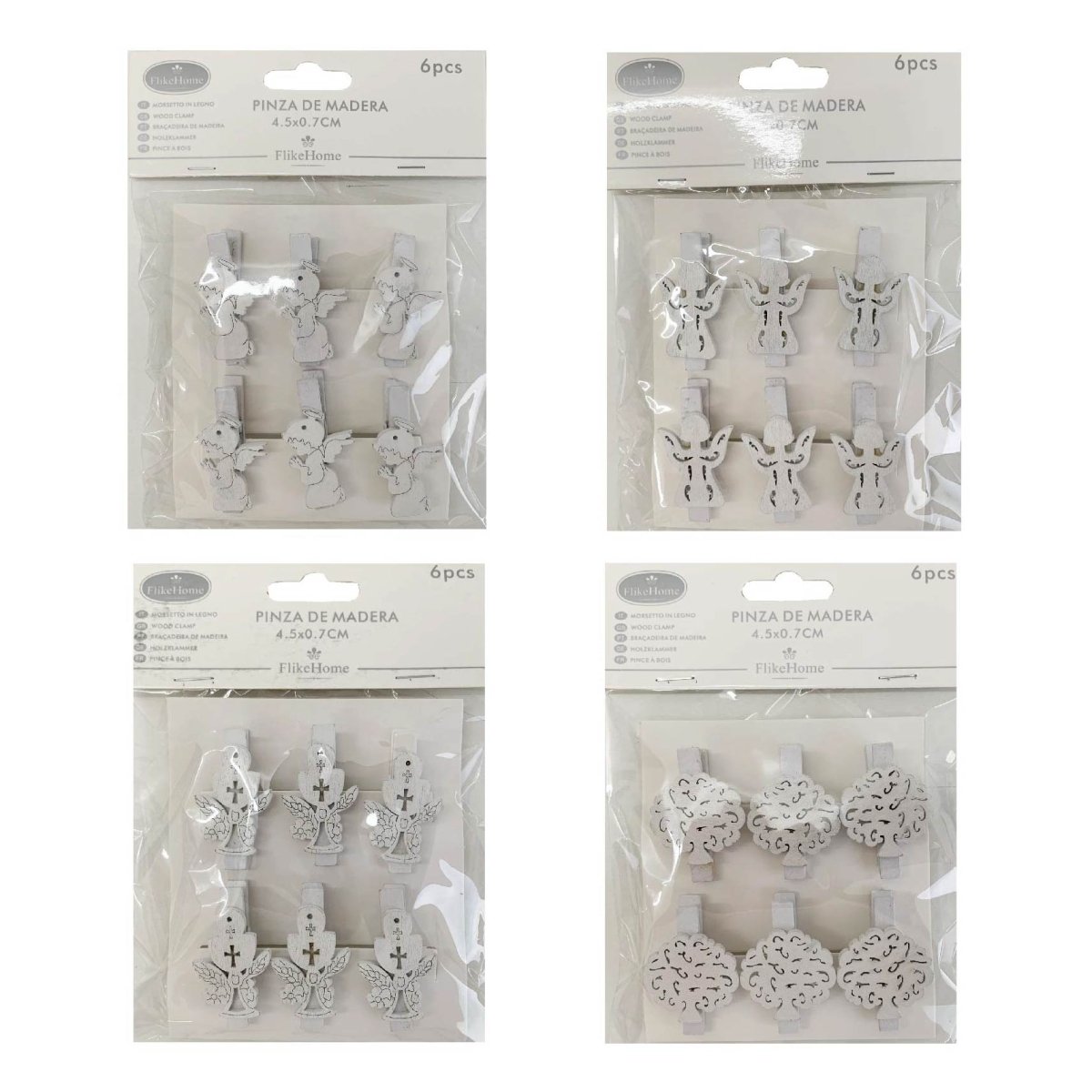 Flikehome - Pinzas de madera Comunión 4.5cm 6pcs. - Pack 12 Blisters - FlikeHome - Detalles de Comunión - 391266X12 - Detalles de Comunión -
