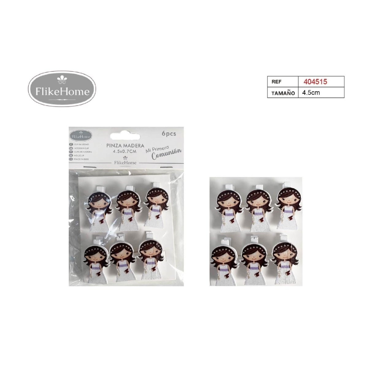 Flikehome - Pinzas madera Comunión 4.5cm 6pcs. - Pack 12 Blisters - FlikeHome - Detalles de Comunión - 404515X12 - Detalles de Comunión -
