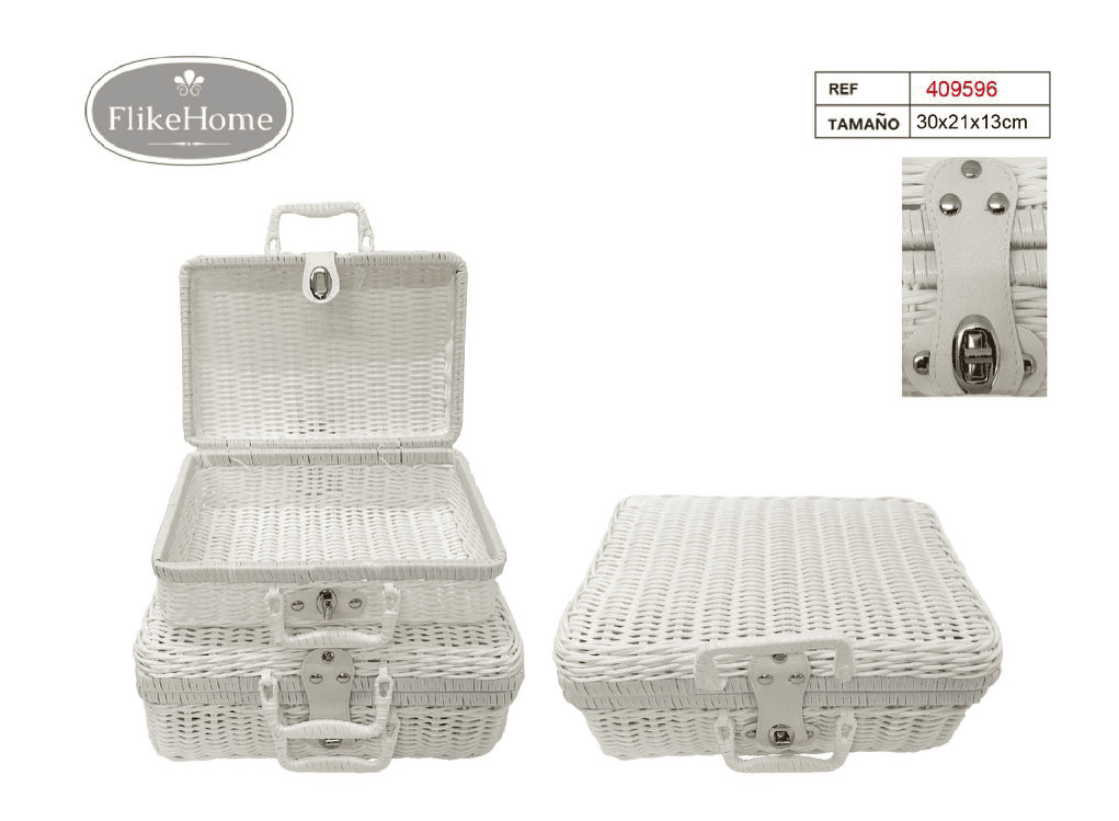 Set 2 maletas de mimbre PVC (30x21x13 cm) - FlikeHome - Caja Regalo - 409596X1_Blanco - Caja regalo - Mimbre -