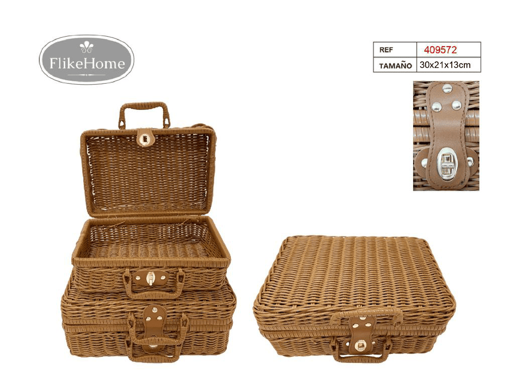 Set 2 maletas de mimbre PVC (30x21x13 cm) - FlikeHome - Caja Regalo - 409572X1_Marron - Caja regalo - Mimbre -