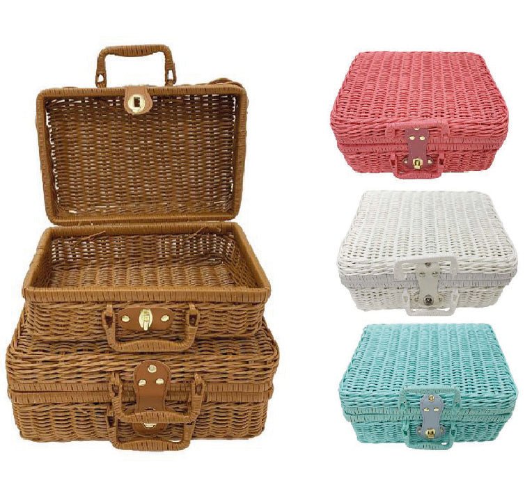 Set 2 maletas de mimbre PVC (30x21x13 cm) - FlikeHome - Caja Regalo - 409602X1_Azul - Caja regalo - Mimbre -