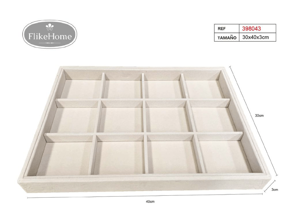 Bandeja de Joyería 12 Huecos - Pack 3 Uds. - FlikeHome - Organizador Joyas - 398043X3_Beige - Organizador Joyas - 