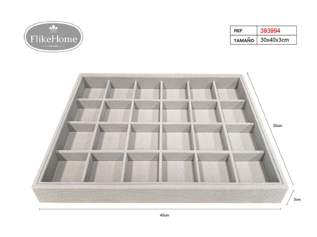 Bandeja Joyería 24 Huecos - Pack 3 Uds. - FlikeHome - Organizador Joyas - 393994X3_Gris - Organizador Joyas - 