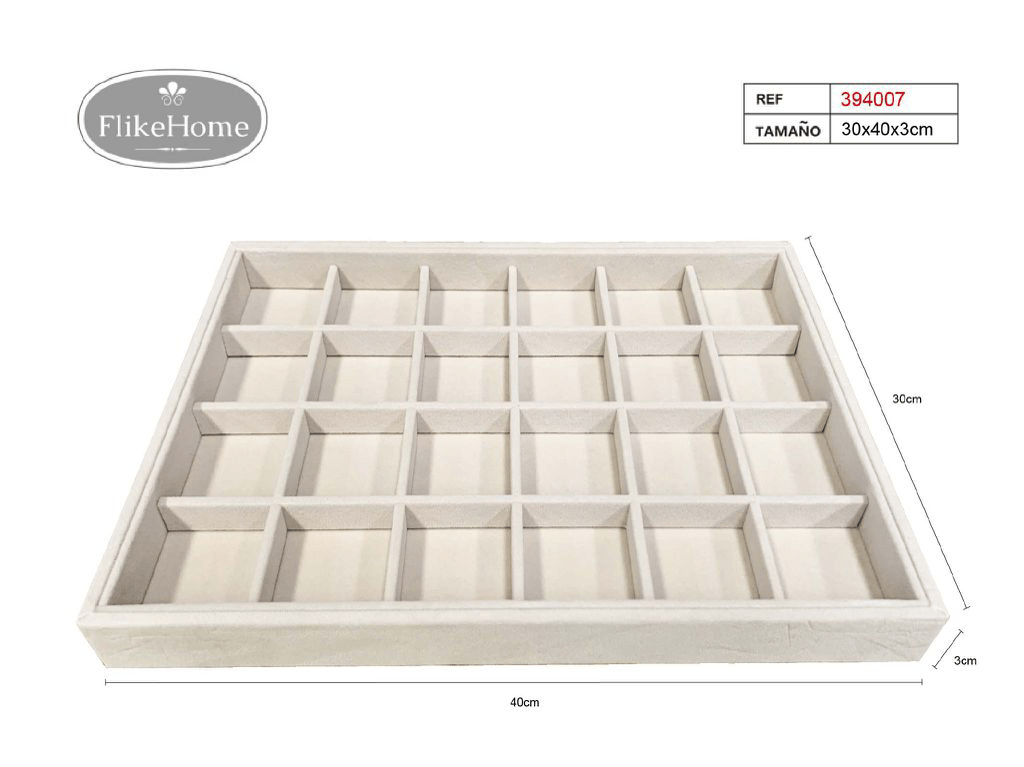 Bandeja Joyería 24 Huecos - Pack 3 Uds. - FlikeHome - Organizador Joyas - 394007X3_Beige - Organizador Joyas - 