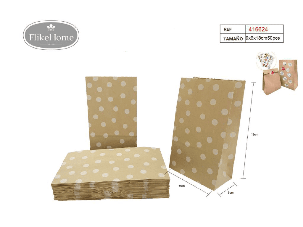 Bolsa de papel sin asa (VARIOS TAMAÑOS DISPONIBLES) - 6 Paquetes de 50 Uds. - FlikeHome - Bolsa Regalo - 416624X6 - Bolsa Regalo - 