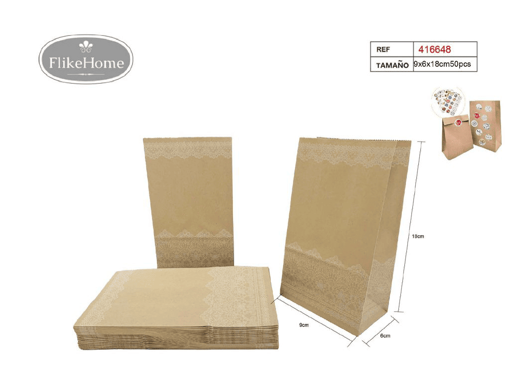 Bolsa de papel sin asa (VARIOS TAMAÑOS DISPONIBLES) - 6 Paquetes de 50 Uds. - FlikeHome - Bolsa Regalo - 416648X6 - Bolsa Regalo - 