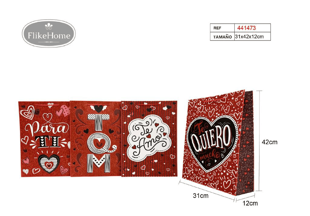 Bolsa de Regalo de Amor (VARIOS TAMAÑOS DISPONIBLES) - Pack 12 Uds. - FlikeHome - Bolsa Regalo - 441473X12 - Bolsa Regalo - 