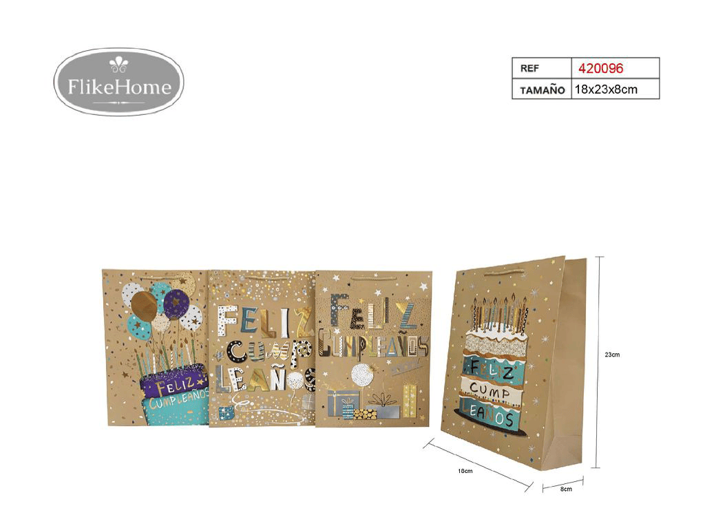 Bolsa de Regalo de Cumpleaños (VARIOS TAMAÑOS DISPONIBLES) - Pack 12 Uds. - FlikeHome - Bolsa Regalo - 420096X12 - Bolsa Regalo - 