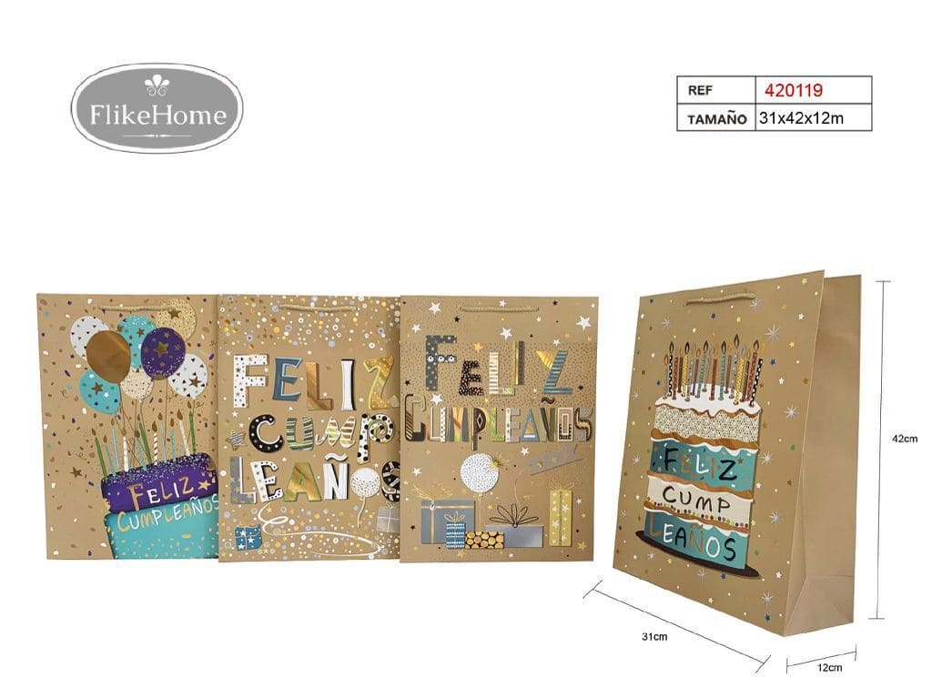Bolsa de Regalo de Cumpleaños (VARIOS TAMAÑOS DISPONIBLES) - Pack 12 Uds. - FlikeHome - Bolsa Regalo - 420119X12 - Bolsa Regalo - 