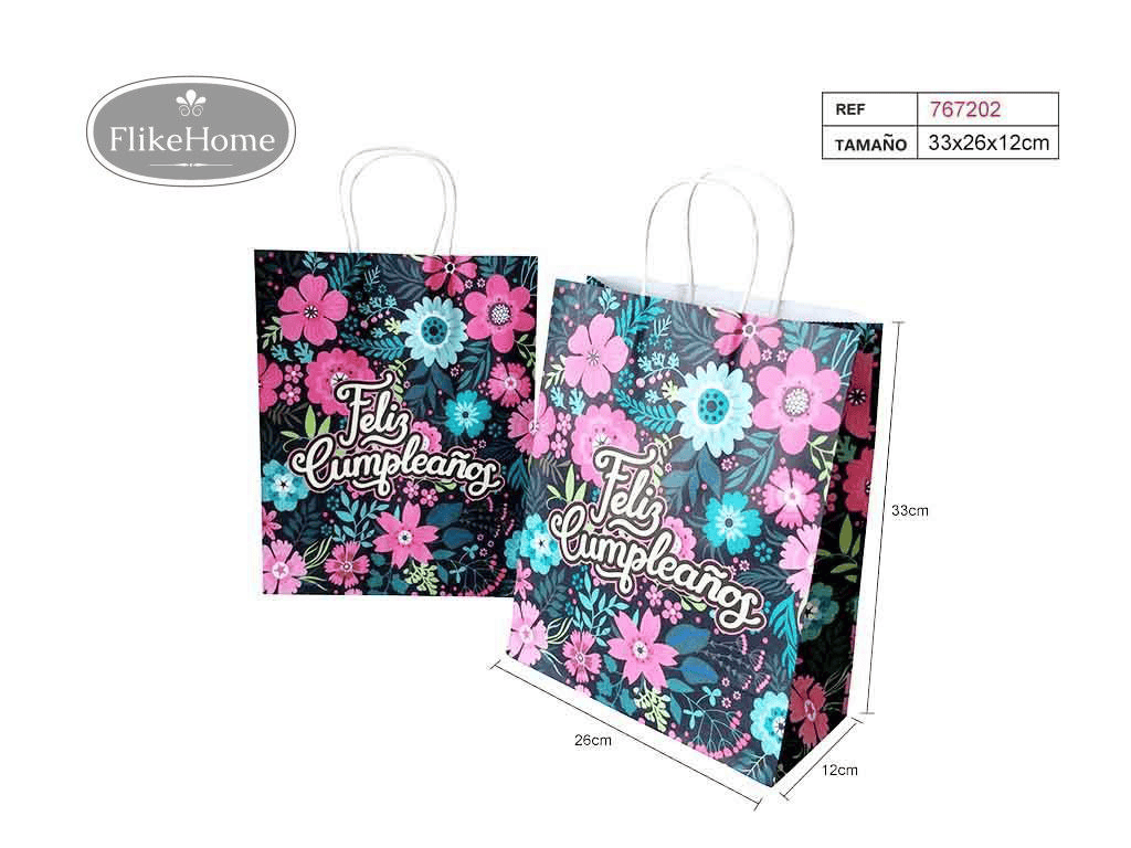 Bolsa de Regalo de Papel con Asa (VARIOS TAMAÑOS DISPONIBLES) – Elegancia y Comodidad. Pack 12 Uds. - FlikeHome - Bolsa Regalo - 767202X12 - Bolsa Regalo - 