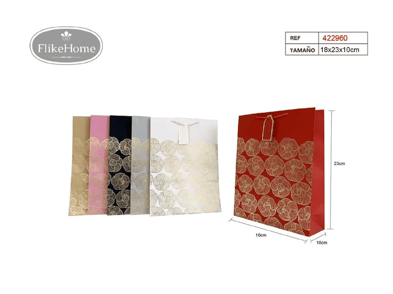 Bolsa de Regalo de Papel Flores Doradas (VARIOS TAMAÑOS DISPONIBLES) - Pack 12 Uds.