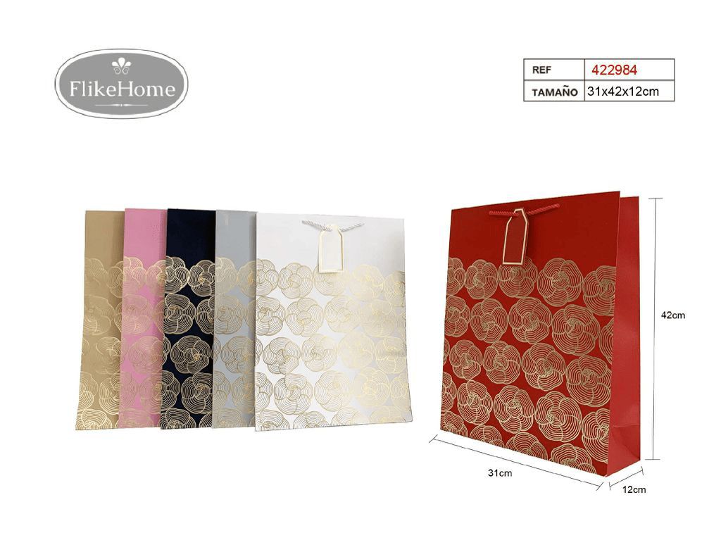 Bolsa de Regalo de Papel Flores Doradas (VARIOS TAMAÑOS DISPONIBLES) - Pack 12 Uds. - FlikeHome - Bolsa Regalo - 422984X12 - Bolsa Regalo - 