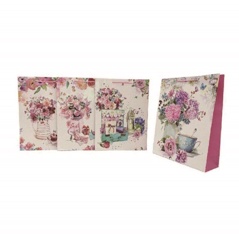 Bolsa de Regalo de Papel Flores (VARIOS TAMAÑOS DISPONIBLES) - Pack 12 Uds. - FlikeHome - Bolsa Regalo - 397480X12 - Bolsa Regalo - 