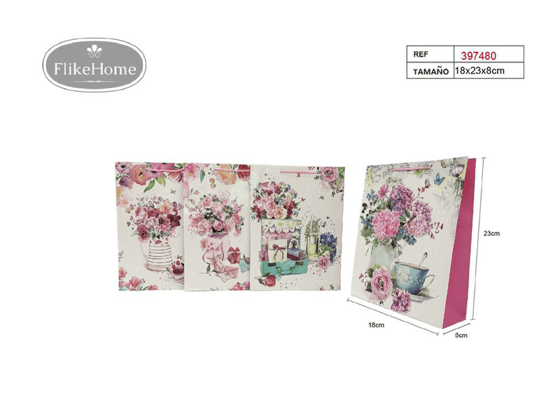 Bolsa de Regalo de Papel Flores (VARIOS TAMAÑOS DISPONIBLES) - Pack 12 Uds.