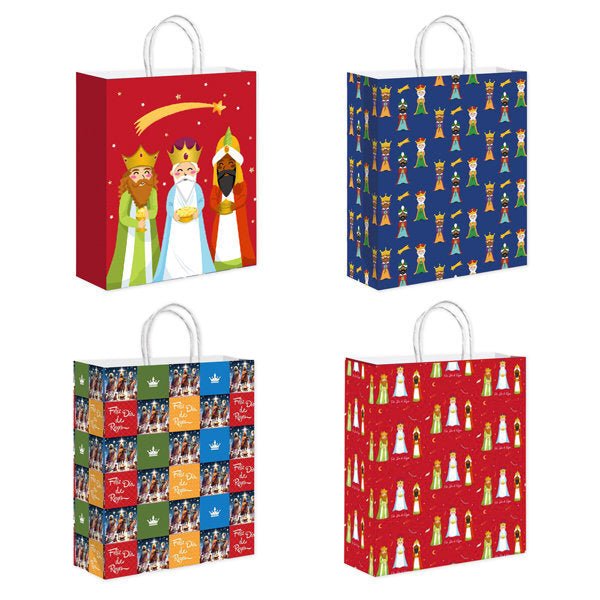 Bolsa de Regalo de Papel Reyes Magos (VARIOS TAMAÑOS DISPONIBLES) - Pack 24 Uds. - FlikeHome - Bolsa Regalo - 456835X24 - Bolsa Regalo - 