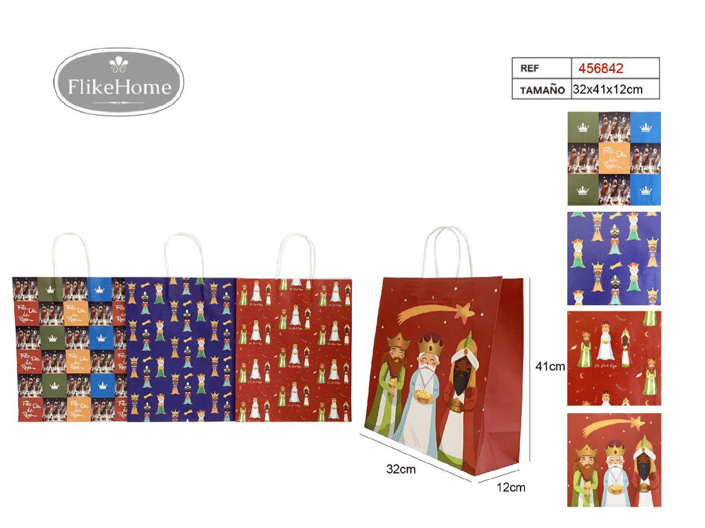 Bolsa de Regalo de Papel Reyes Magos (VARIOS TAMAÑOS DISPONIBLES) - Pack 24 Uds. - FlikeHome - Bolsa Regalo - 456842X24 - Bolsa Regalo - 