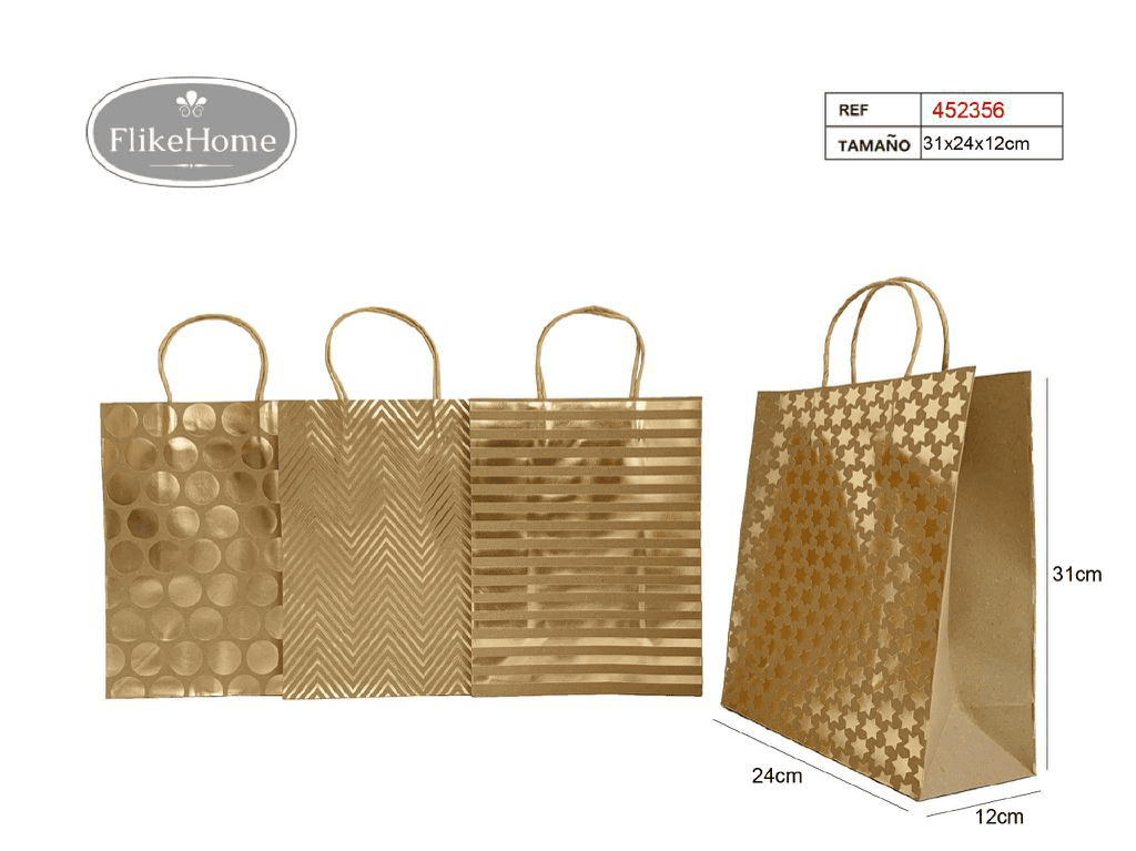 Bolsa de Regalo Dorada (VARIOS TAMAÑOS DISPONIBLES) - Pack 12 Uds. - FlikeHome - Bolsa Regalo - 452356X12 - Bolsa Regalo - 