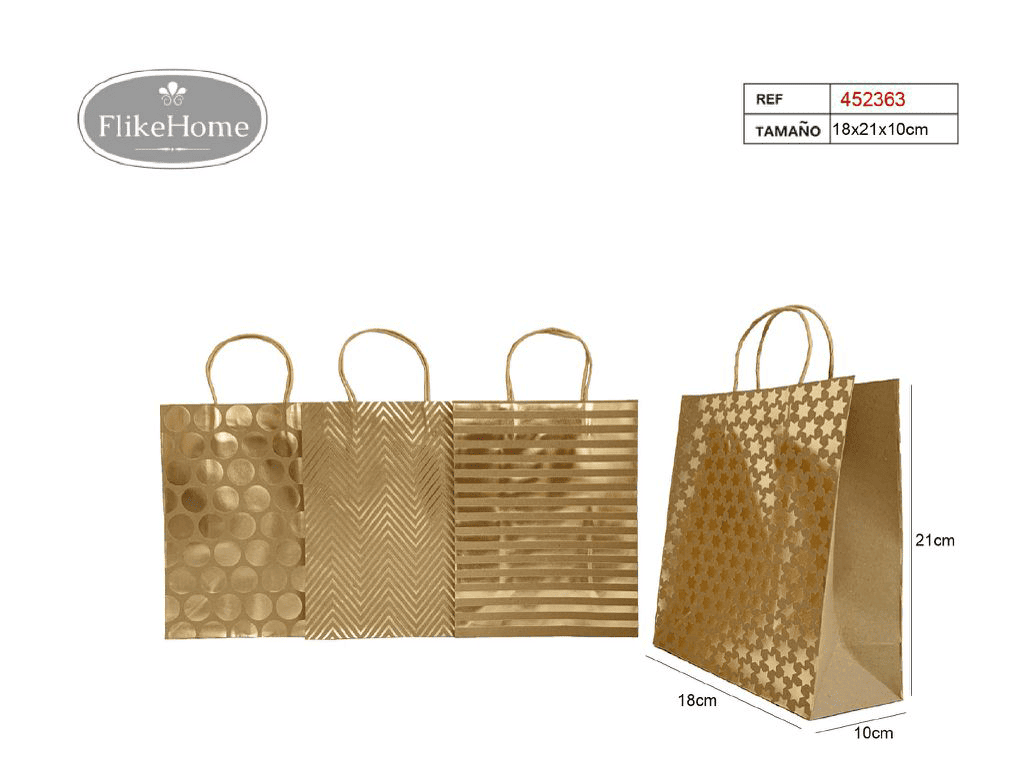 Bolsa de Regalo Dorada (VARIOS TAMAÑOS DISPONIBLES) - Pack 12 Uds. - FlikeHome - Bolsa Regalo - 452363X12 - Bolsa Regalo - 