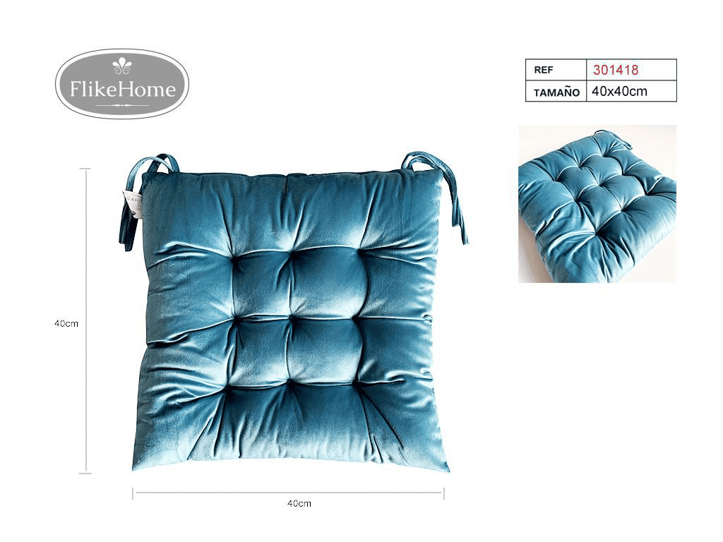 Cojín de Silla Terciopelo - Pack 12 Uds. - FlikeHome - Cojín de Silla - 301418X12_Azul Claro - Cojín de Silla - 