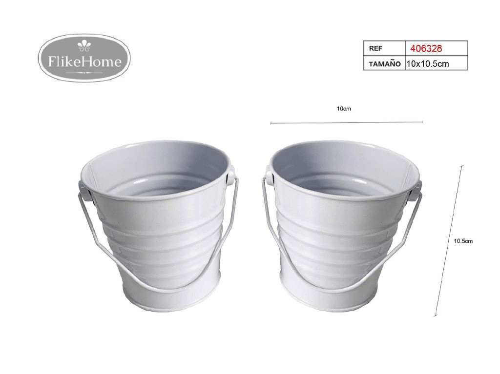 Cubilete de Metal (10x10,5 cm) - Pack 12 Uds. - FlikeHome - Cubo Metal - 406328X12_Blanco - Cubo Metal - 