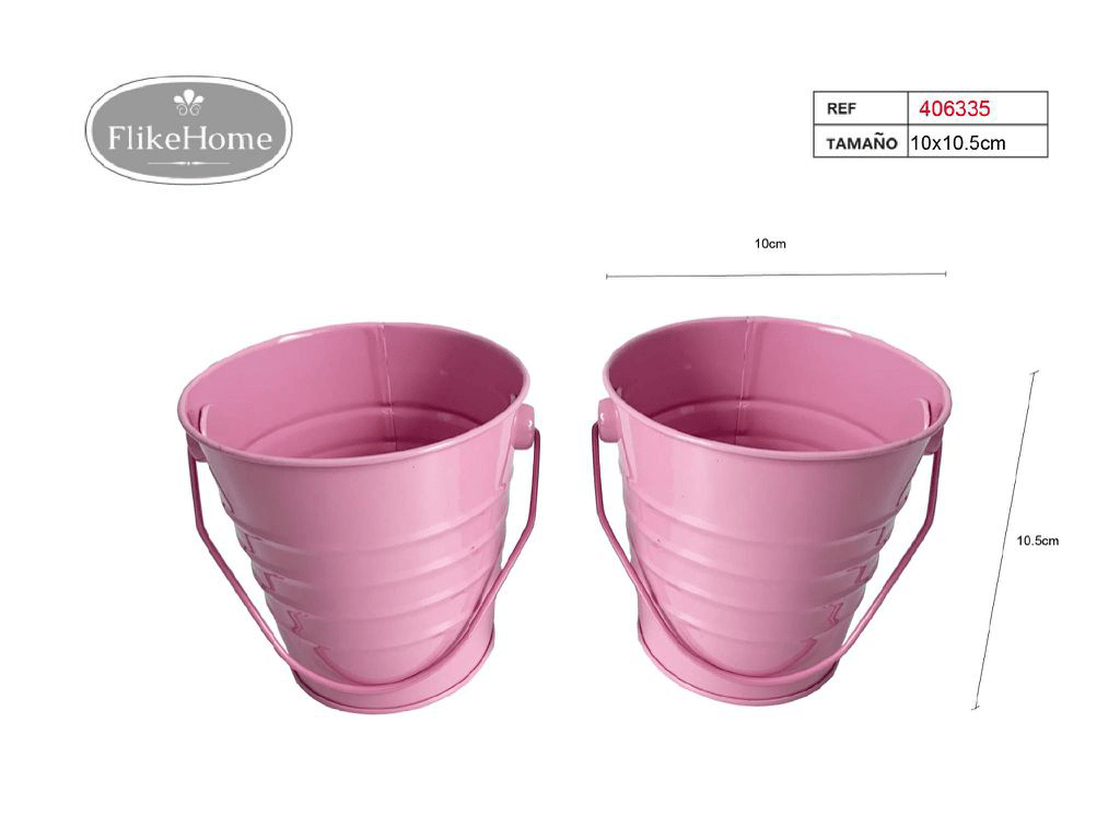 Cubilete de Metal (10x10,5 cm) - Pack 12 Uds. - FlikeHome - Cubo Metal - 406335X12_Rosa - Cubo Metal - 