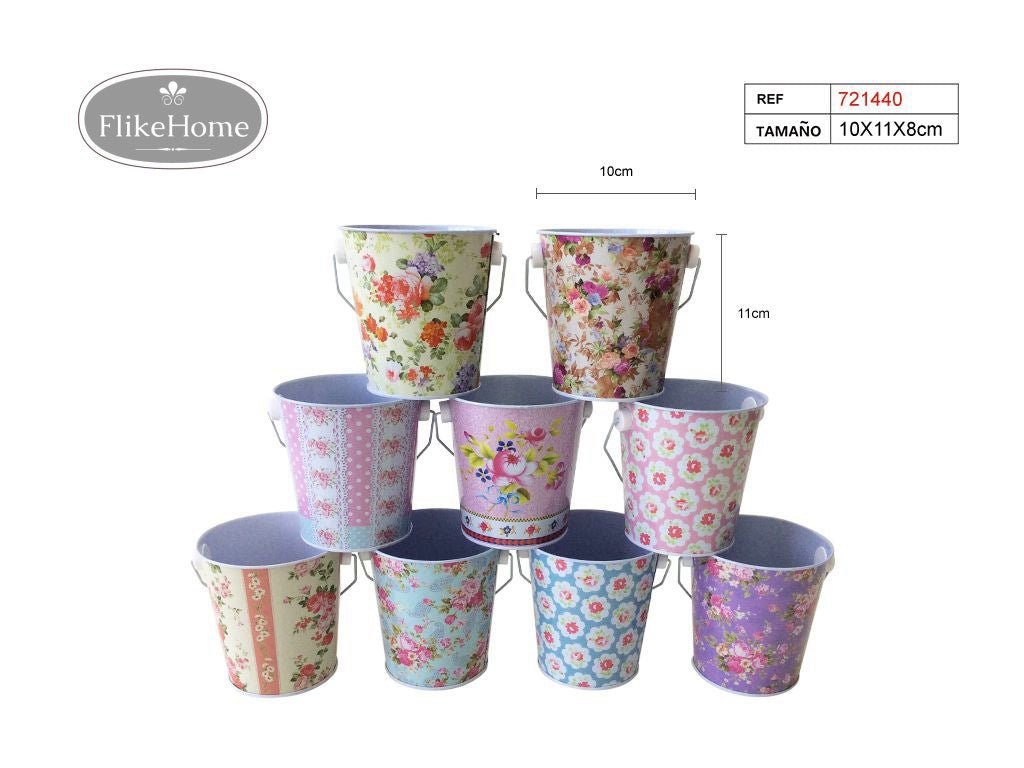 Cubo de Metal con Diseño Flores (10x11 cm) - Pack 24 Uds