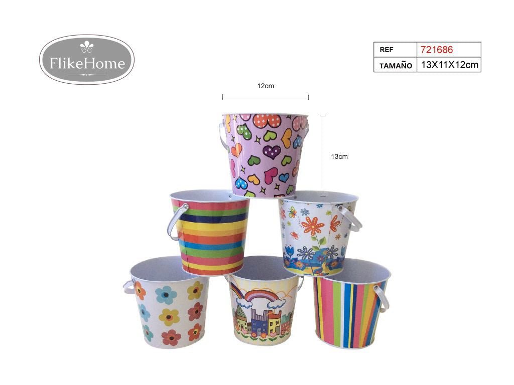 Cubo de Metal con Diseños (12x13 cm) - Pack 36 Uds.
