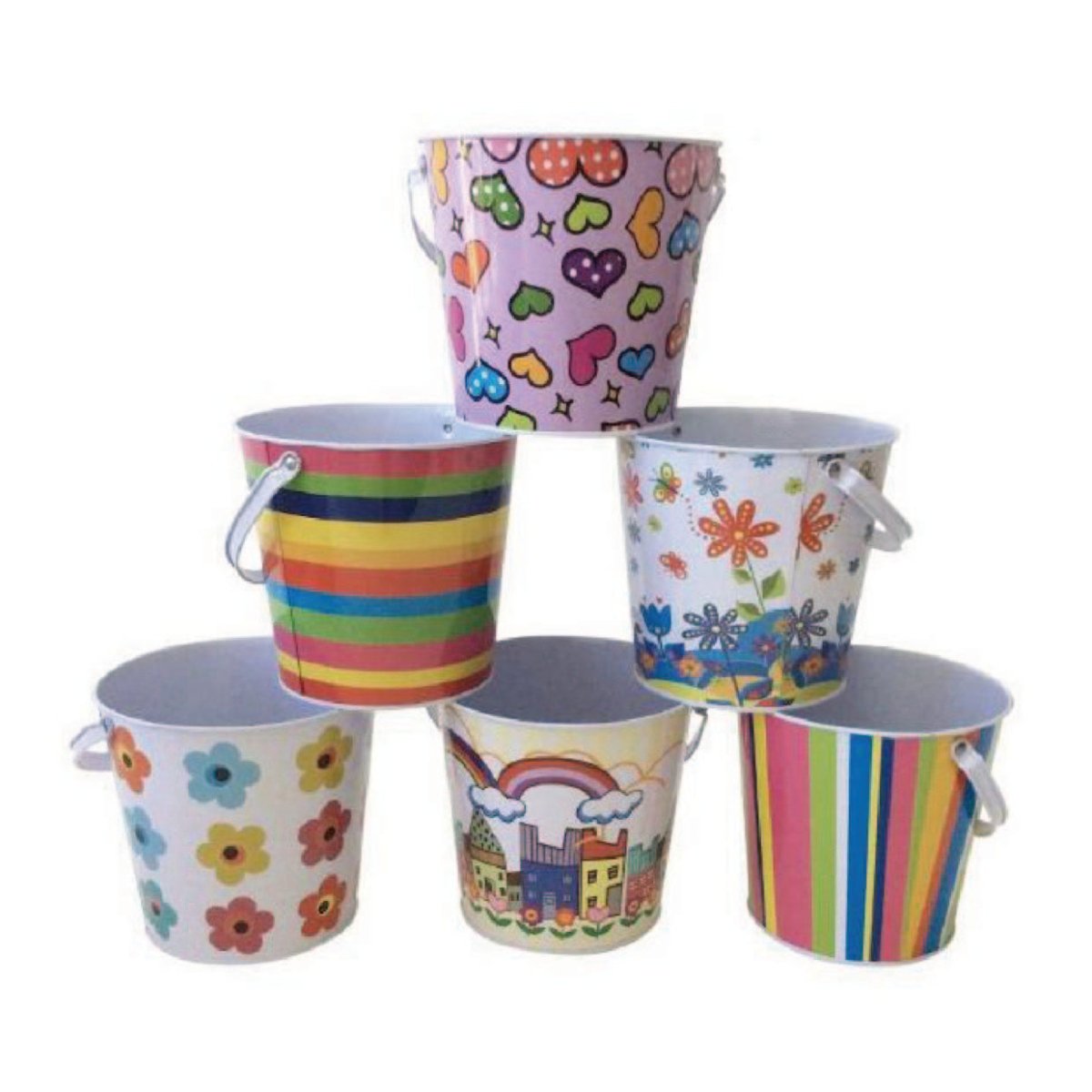 Cubo de Metal con Diseños (12x13 cm) - Pack 36 Uds. - FlikeHome - Cubo Metal - 721686X36 - Cubo Metal - Maceta metal - 