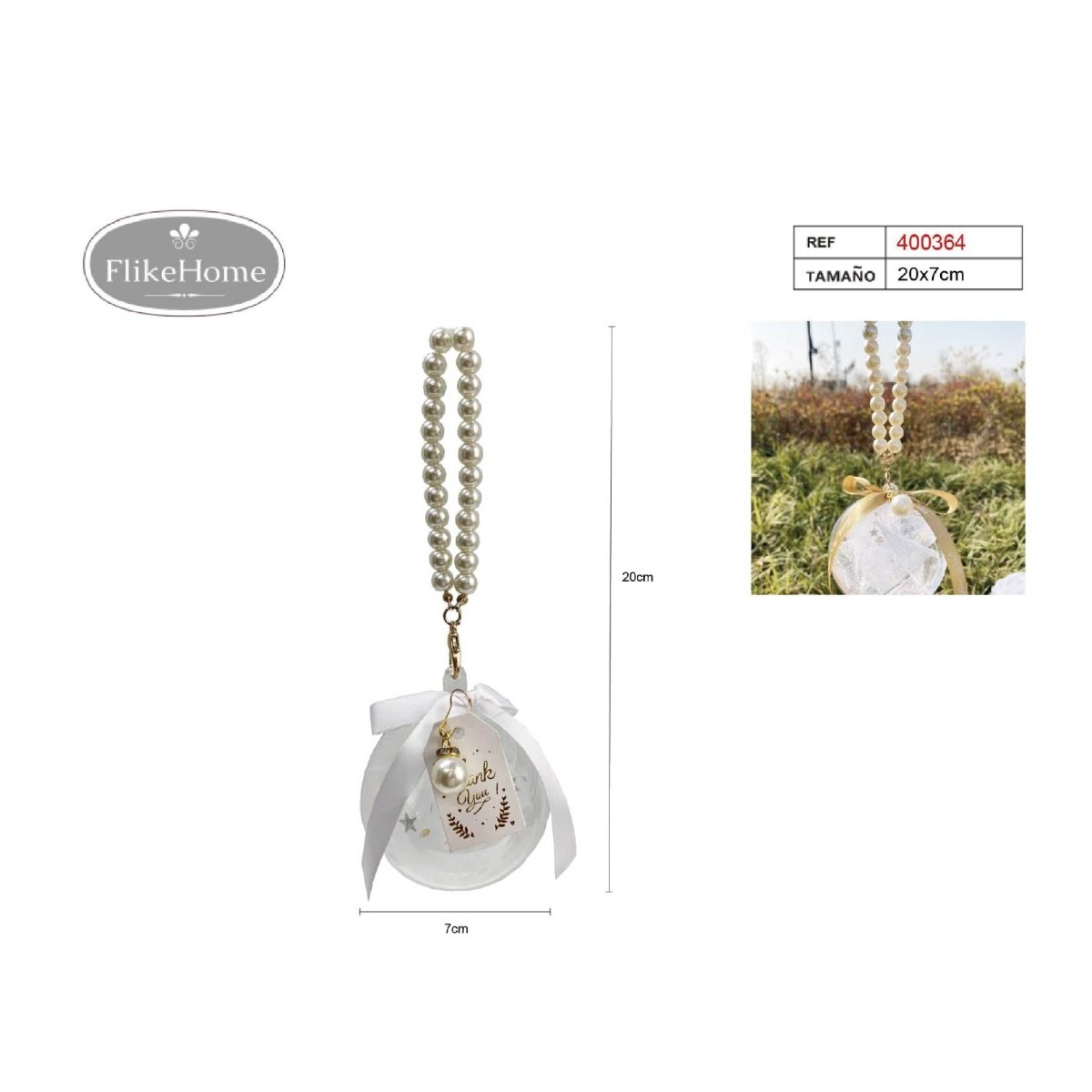 Flikehome - Bola de plástico con apertura y Colgante de perlas 20x7cm - Pack 12 Unidades