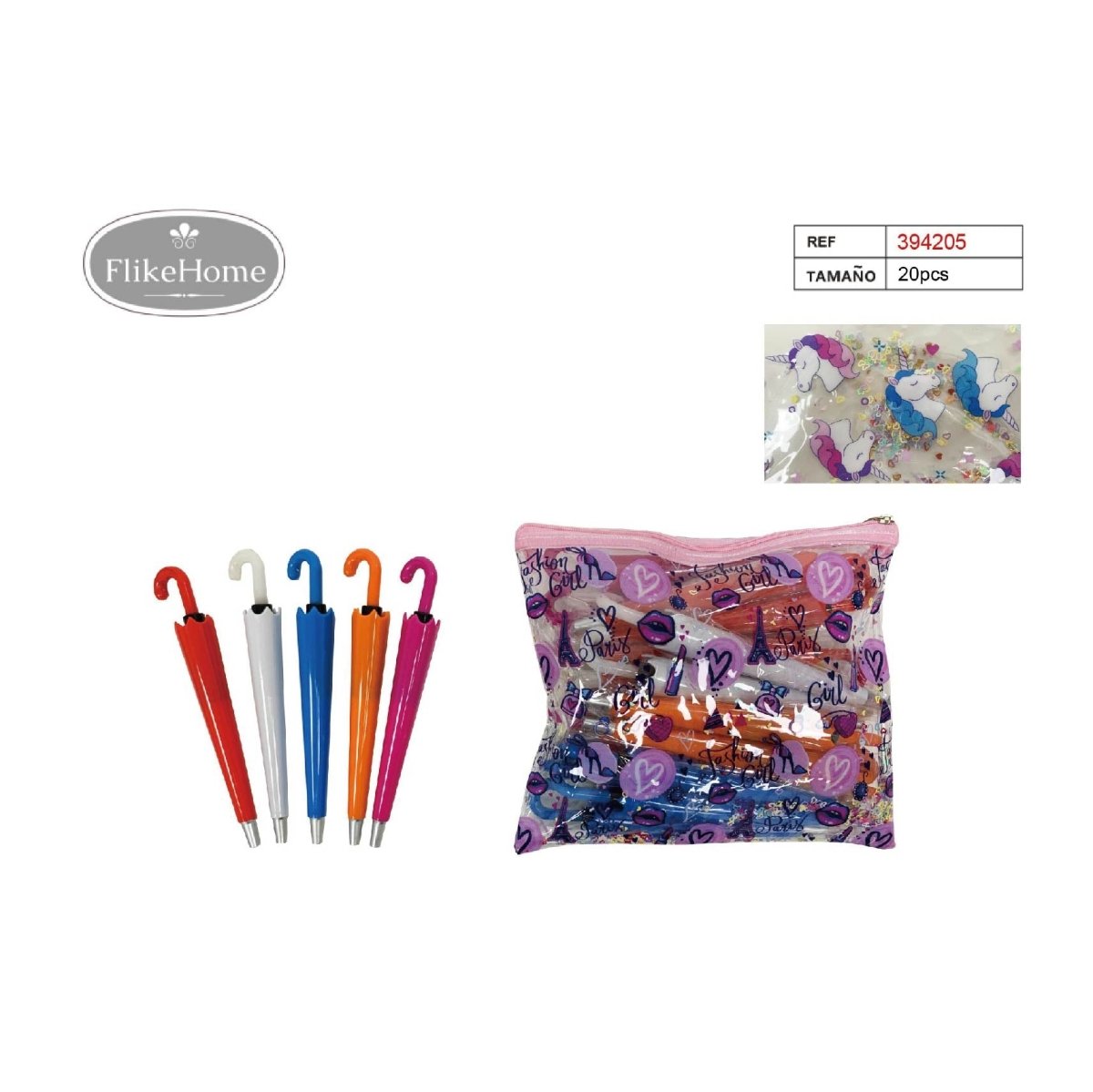 Flikehome - Bolígrafo con diseño de paraguas - Pack 20 Unidades