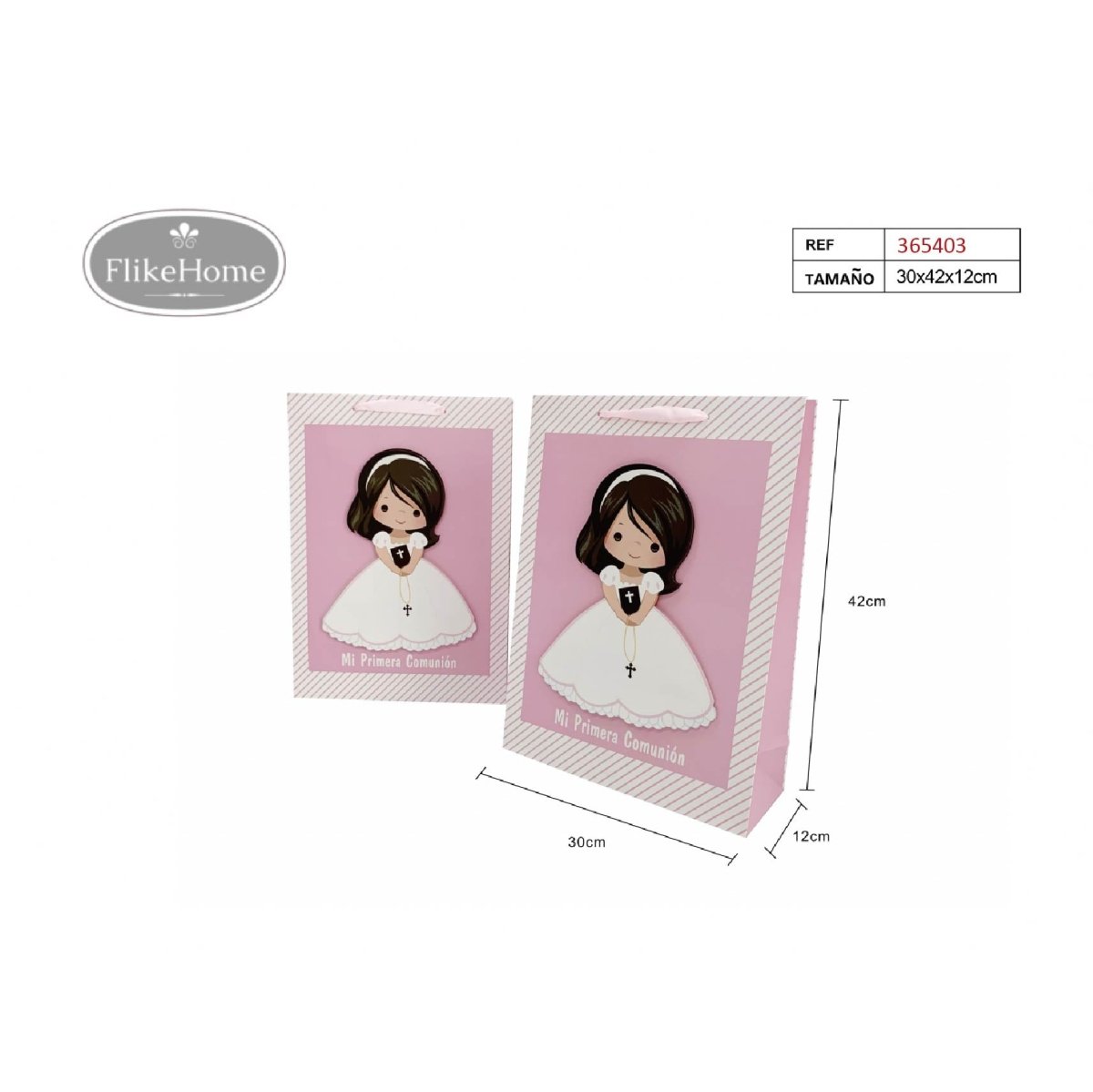 Flikehome - Bolsa de papel para regalo niña Comunión 42x30x12cm - Pack 12 Unidades