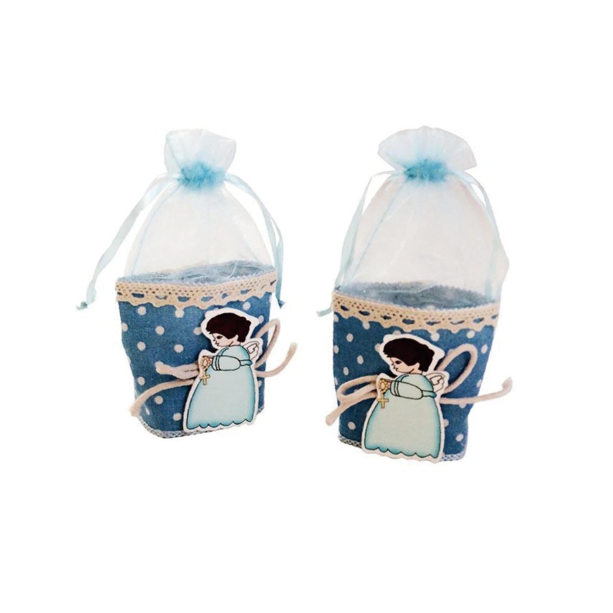 Flikehome - Bolsa de textil/organza Comunión azul 8.5x7.5cm - Pack 12 Unidades - FlikeHome - Detalles de Comunión - 778253X12 - Detalles de Comunión - 