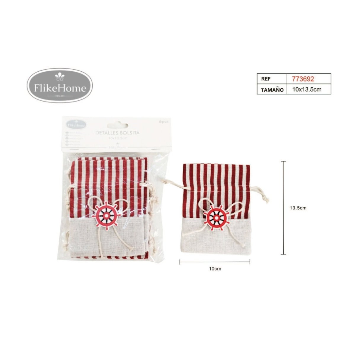 Flikehome - Bolsa de yute Marinera 6 pcs. 13.5x10cm - Pack 12 Blisters - FlikeHome - Detalles de Bautizo/Baby Shower - 773692X12 - Detalles de Bautizo/Baby Shower - Detalles de Boda - Detalles de Comunión