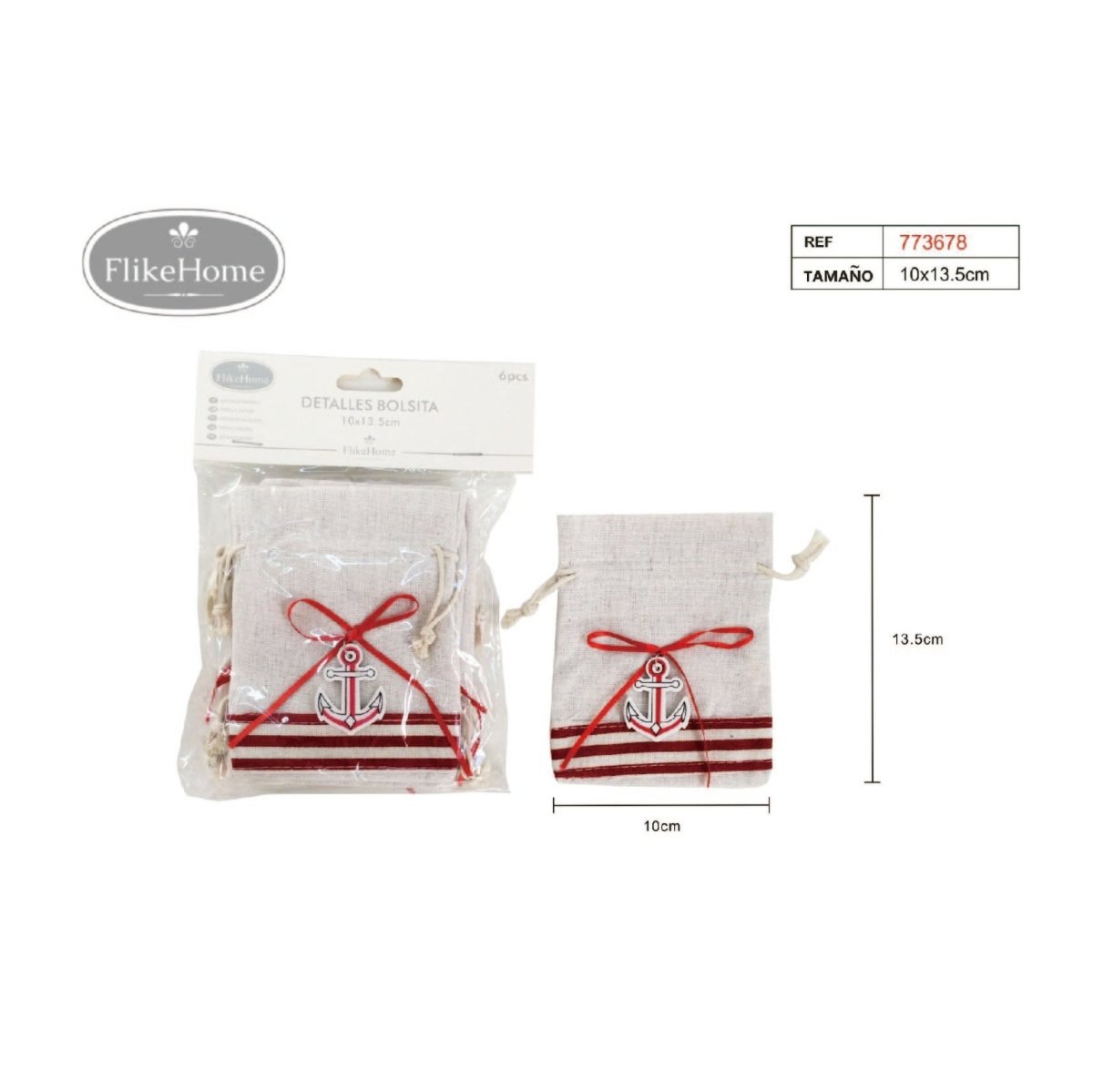 Flikehome - Bolsa de yute Marinera 6 pcs. 13.5x10cm - Pack 12 Blisters - FlikeHome - Detalles de Bautizo/Baby Shower - 773678X12 - Detalles de Bautizo/Baby Shower - Detalles de Boda - Detalles de Comunión