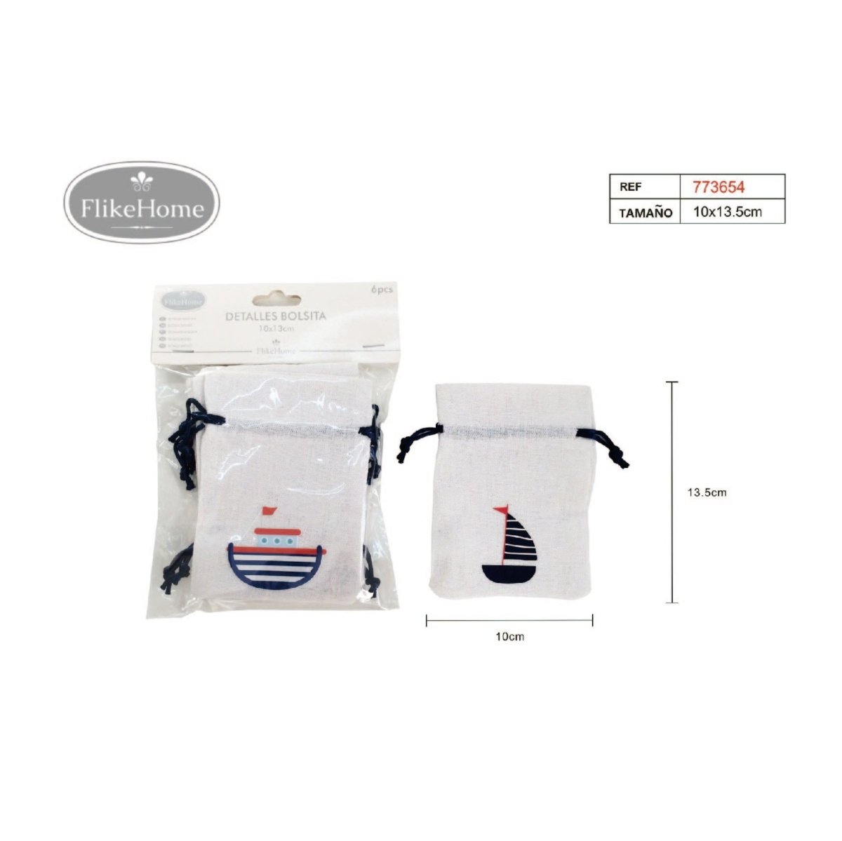 Flikehome - Bolsa de yute Marinera 6 pcs. 13.5x10cm - Pack 12 Blisters - FlikeHome - Detalles de Bautizo/Baby Shower - 773654X12 - Detalles de Bautizo/Baby Shower - Detalles de Boda - Detalles de Comunión