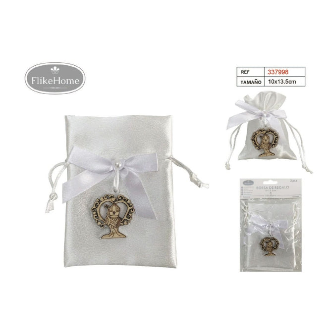 Flikehome - Bolsas efecto seda Comunión 2pcs. 13.5x10cm - Pack 12 Blisters
