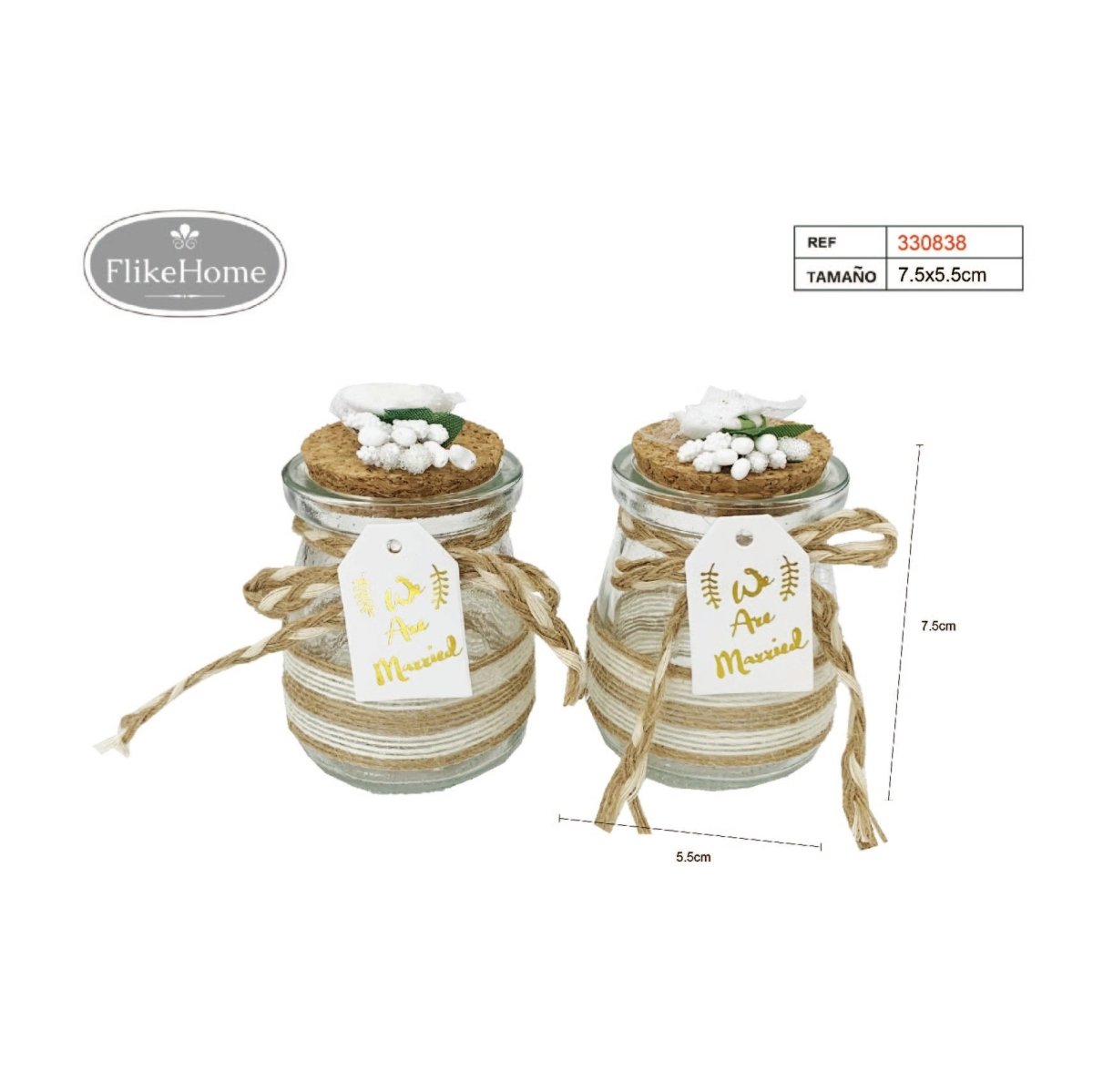 Flikehome - Bote de cristal Boda 7.5x5.5cm - Pack 12 Unidades - FlikeHome - Detalles de Boda - 330838X12 - Detalles de Boda - 
