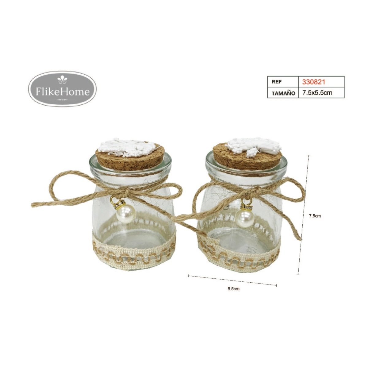 Flikehome - Bote de cristal Boda 7.5x5.5cm - Pack 12 Unidades - FlikeHome - Detalles de Boda - 330821X12 - Detalles de Boda - 